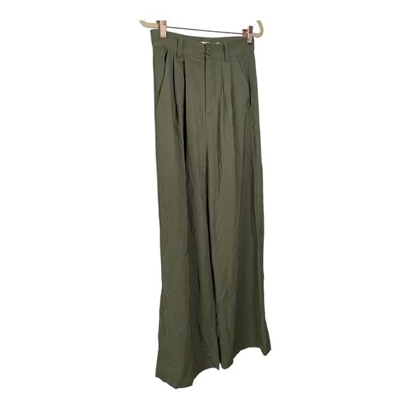 Revolve NONchalant Fabi Wide Leg Pleated Trouser Pant Olive Green Size Small - Picture 9 of 12